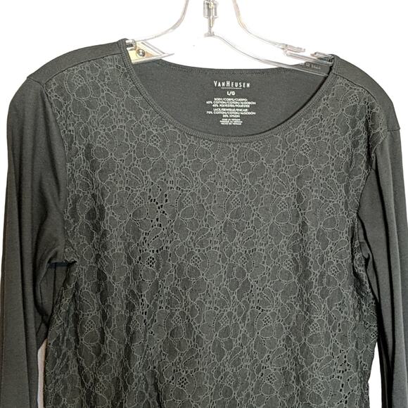 EUC Van Heusen Long Sleeve Top, Lace Pattern, L - Picture 2 of 5